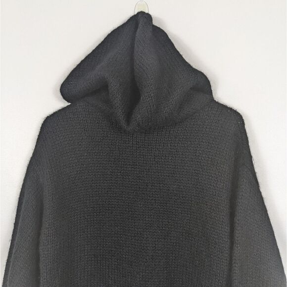 Soft Surroundings Black Mohair Wool Chunky Knit Hooded Sweater Cardigan Small - Picture 6 of 7